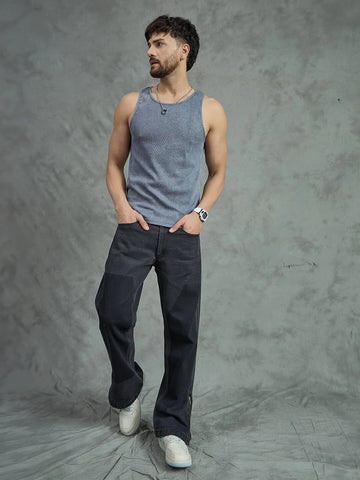 Cement Dyed Ribbed Muscle Fit Vest
