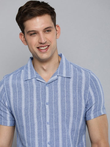 Opaque Striped Cuban Collar Shirt