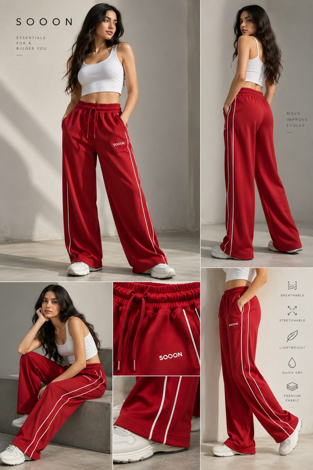 Active Performance Straight Fit Track Pant Red Men & Women