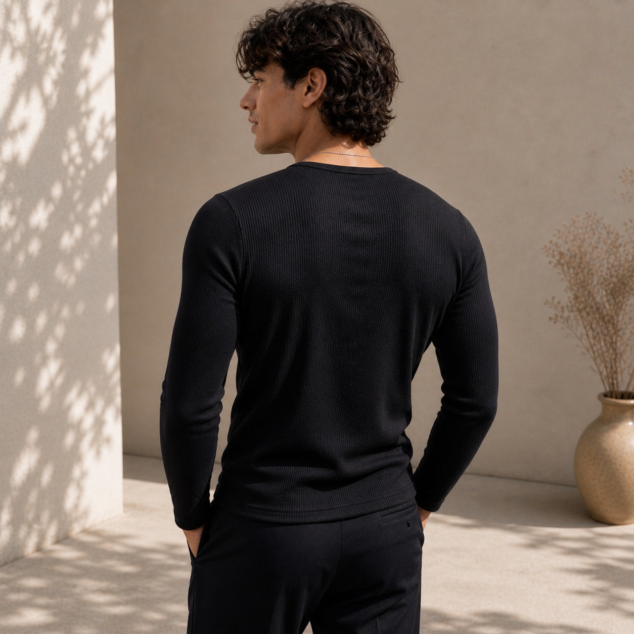Muscle Fit Ribbed Henley Tee
