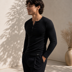 Muscle Fit Ribbed Henley Tee