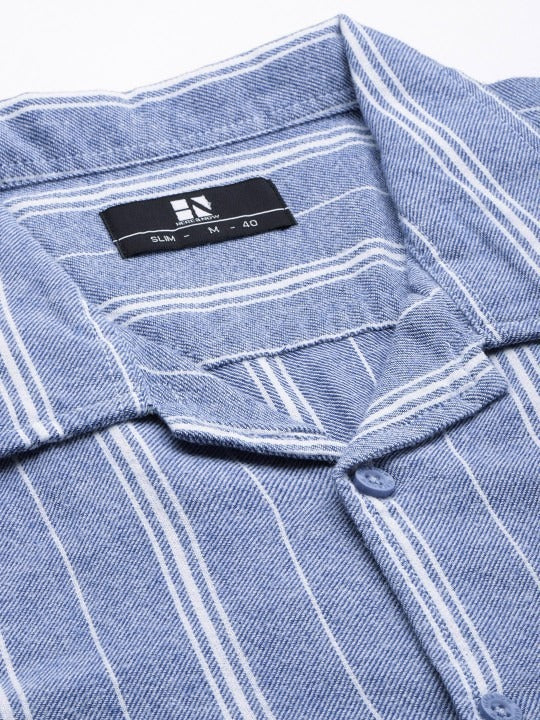 Opaque Striped Cuban Collar Shirt